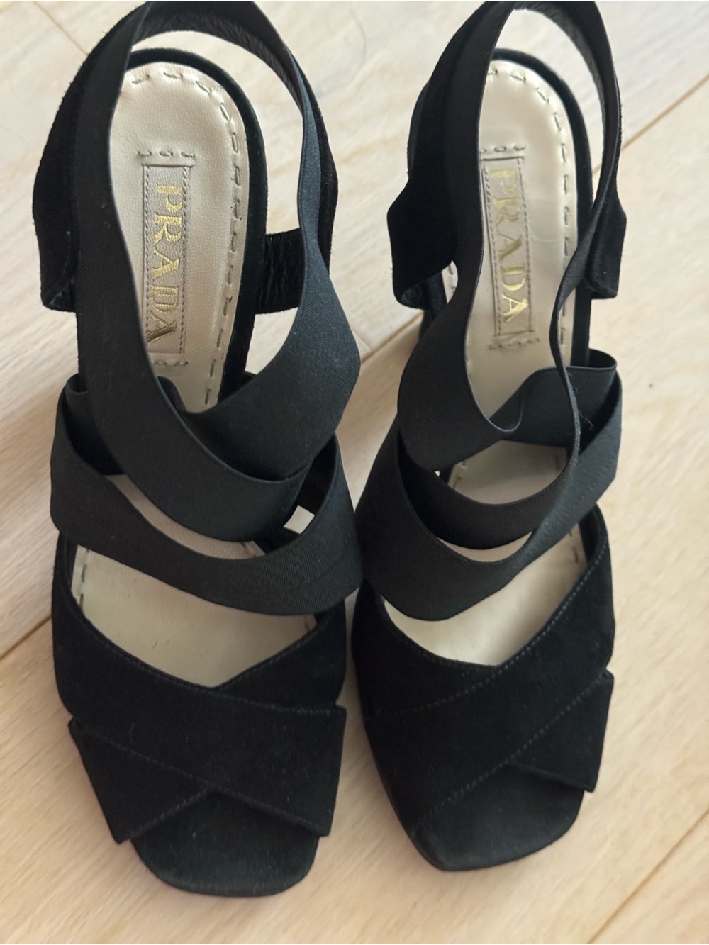Prada Black Strappy Open-Toe Slingback Heels